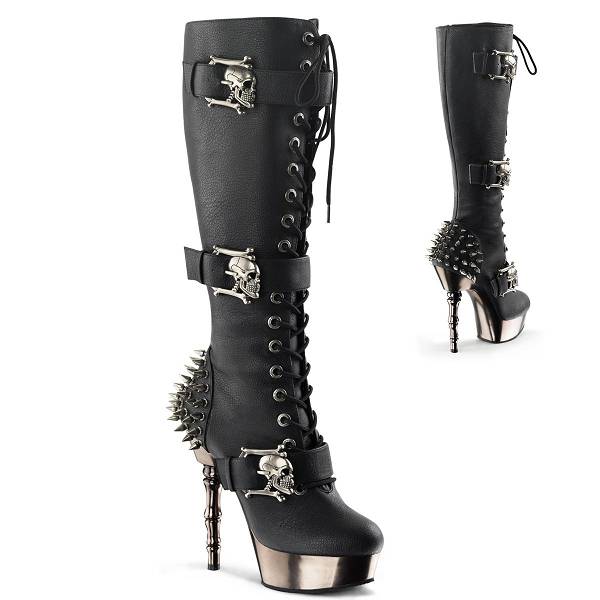 Demonia Women's Muerto-2028 Knee High Boots - Black Vegan Leather D5741-20US Clearance